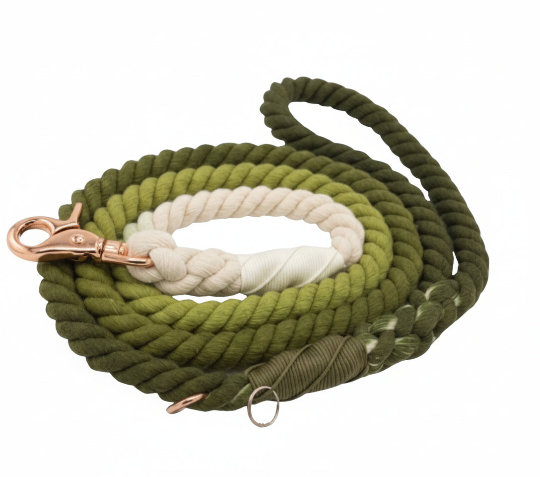 Cotton Rope Leash - Ombre Olive (5ft, 100% Cotton)-0