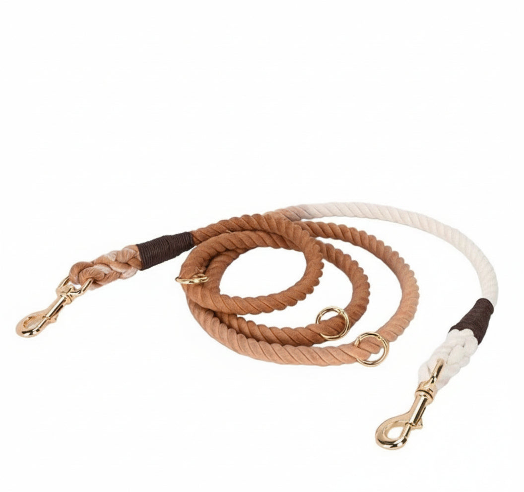 Hands-Free Dog Rope Leash - Ombre Brown (6.9ft, 100% Cotton)-0