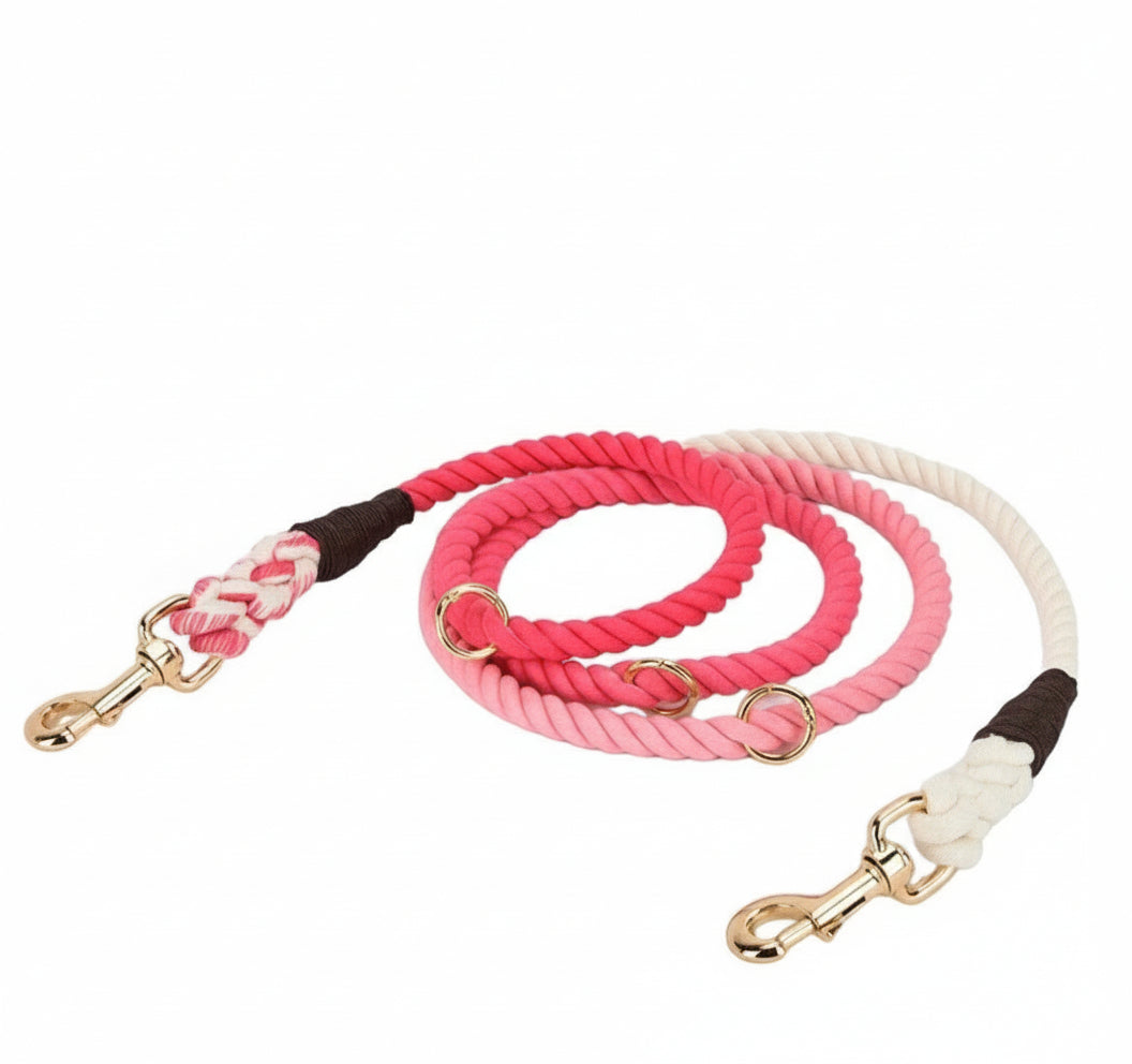 Hands-Free Dog Rope Leash - Ombre Rose Pink (6.9ft, 100% Cotton)-0