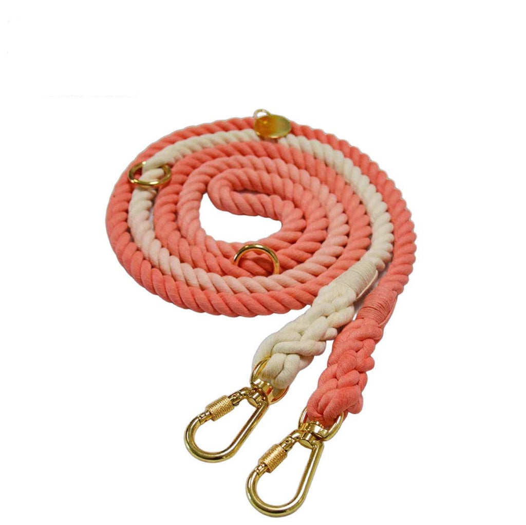 Hands-Free Dog Rope Leash - Ombre Light Coral (6.9ft, 100% Cotton)-0