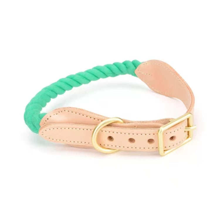 Luxe Royal Leather Rope Dog Collar - Algae (S, M, L)-0