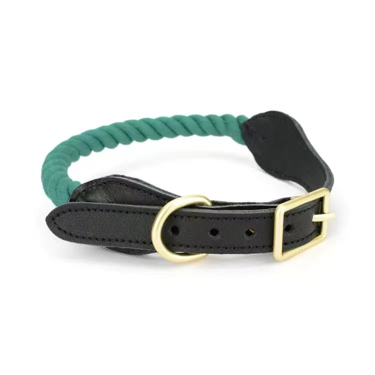Luxe Royal Leather Rope Dog Collar - Clover (S, M, L)-0