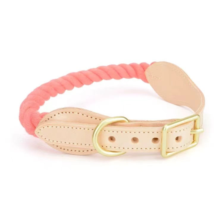 Luxe Royal Leather Rope Dog Collar - Peach (S, M, L)-0
