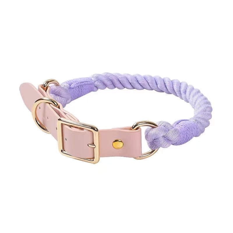 Luxe Royal Leather Rope Dog Collar - Heliotrope (S, M, L)-0