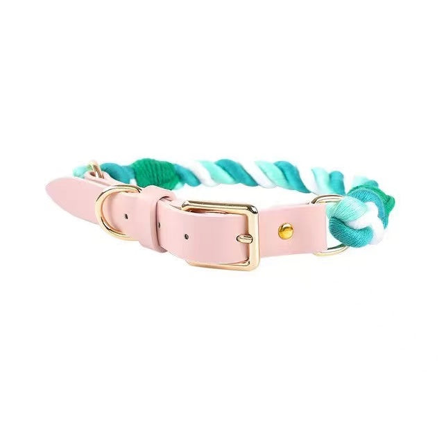 Luxe Royal Leather Rope Dog Collar - Natural (S, M, L)-0