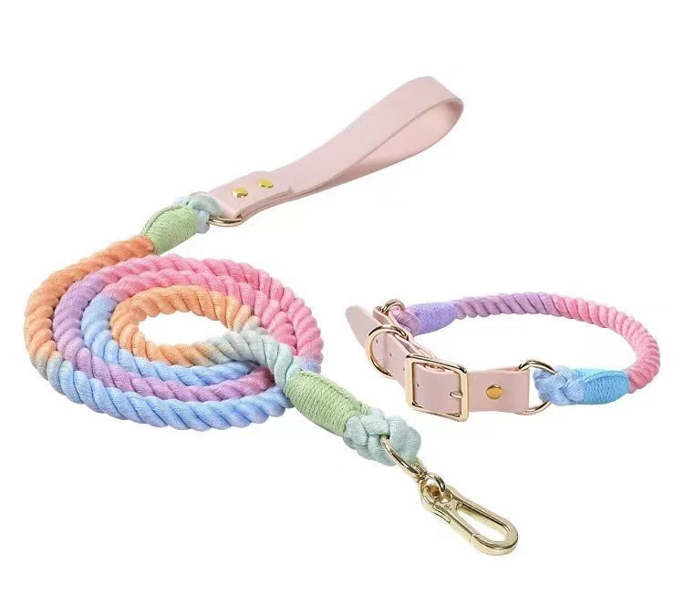 Luxe Royal Rope Leash and Collar Set - Macaron (5-6ft Cotton)-0