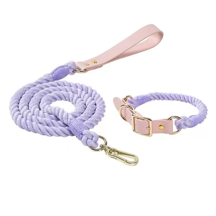 Luxe Royal Rope Leash and Collar Set - Violet (5-6ft Cotton)-0