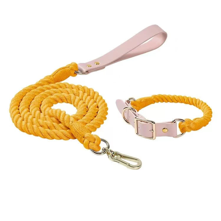 Luxe Royal Rope Leash and Collar Set - Golden Garden (5-6ft Cotton)-0