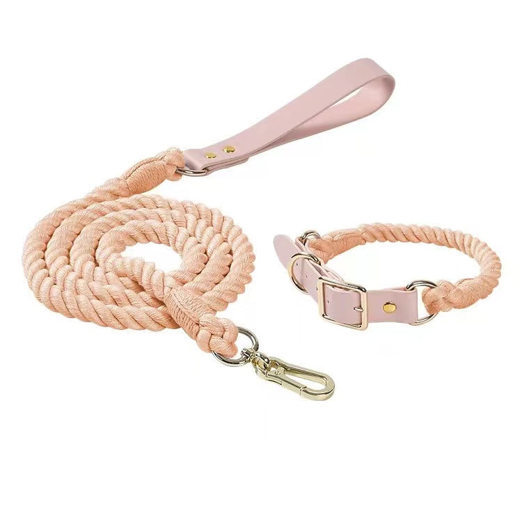 Luxe Royal Rope Leash and Collar Set - Cotton Coral (5-6ft Cotton)-0