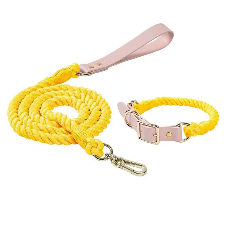 Luxe Royal Rope Leash and Collar Set - Lemon Squeeze (5-6ft Cotton)-0