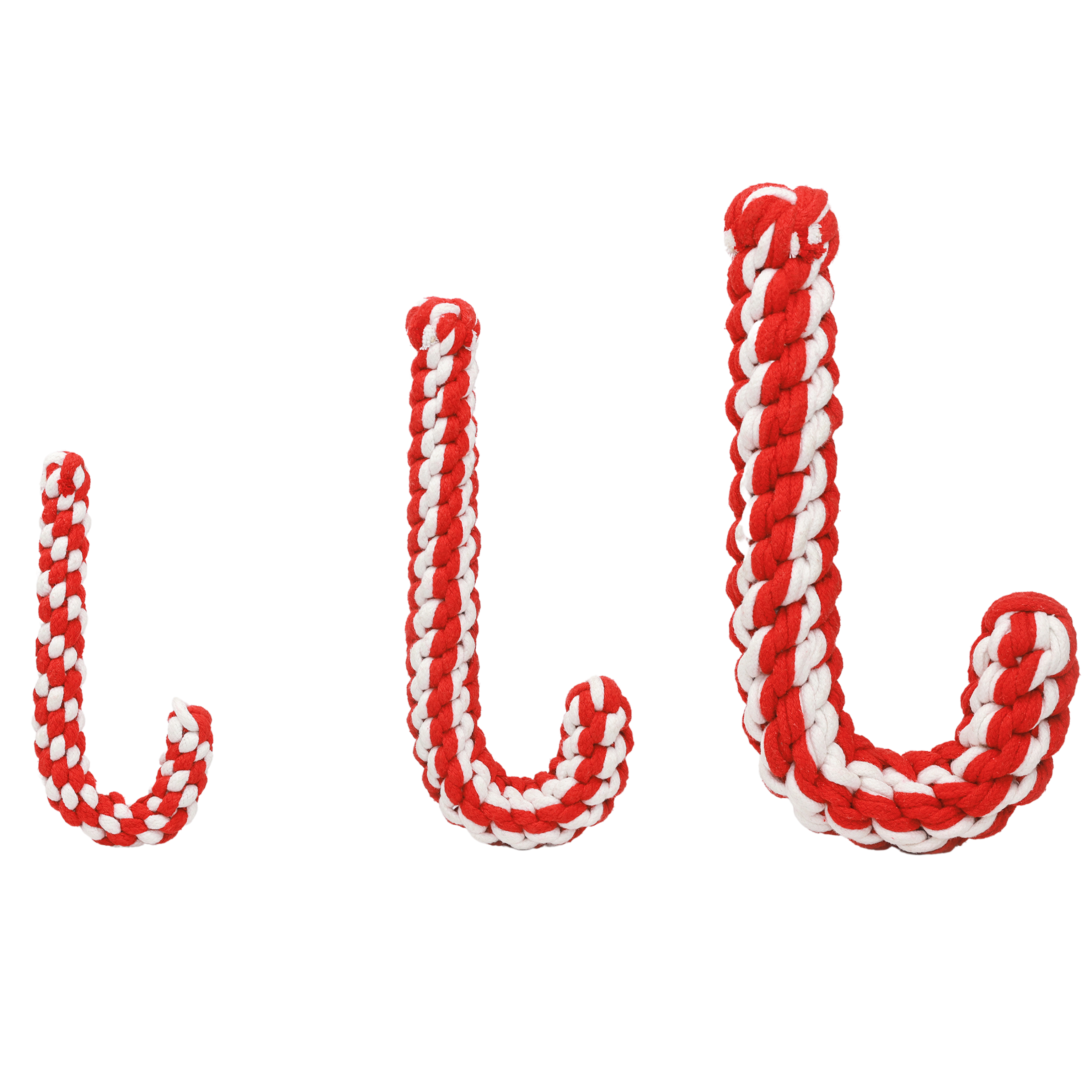 Braided Candy Cane Rope Toy - Holiday Durable Tug Toy - Small, Medium, Large Sizes