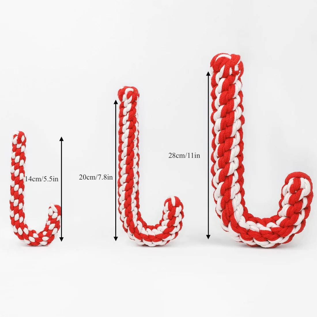 Braided Candy Cane Rope Toy - Holiday Durable Tug Toy - Small, Medium, Large Sizes