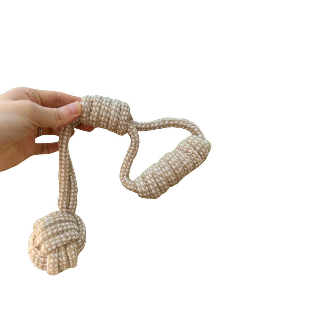 Forest Knot Hemp Rope Tug Toy with Handle-0