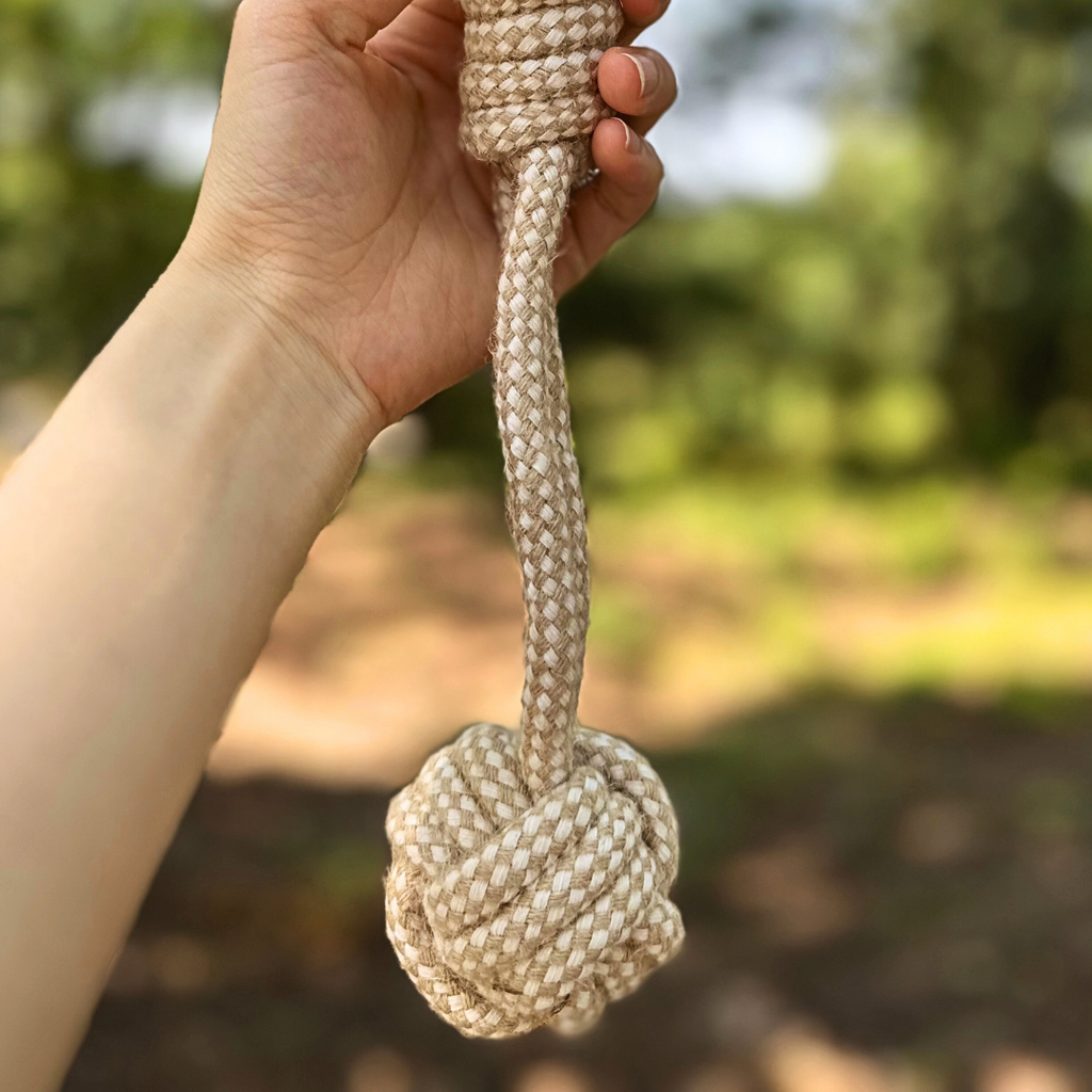 Forest Knot Hemp Rope Tug Toy with Handle-3