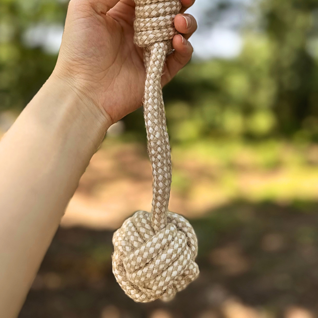 Forest Knot Hemp Rope Tug Toy with Handle-3