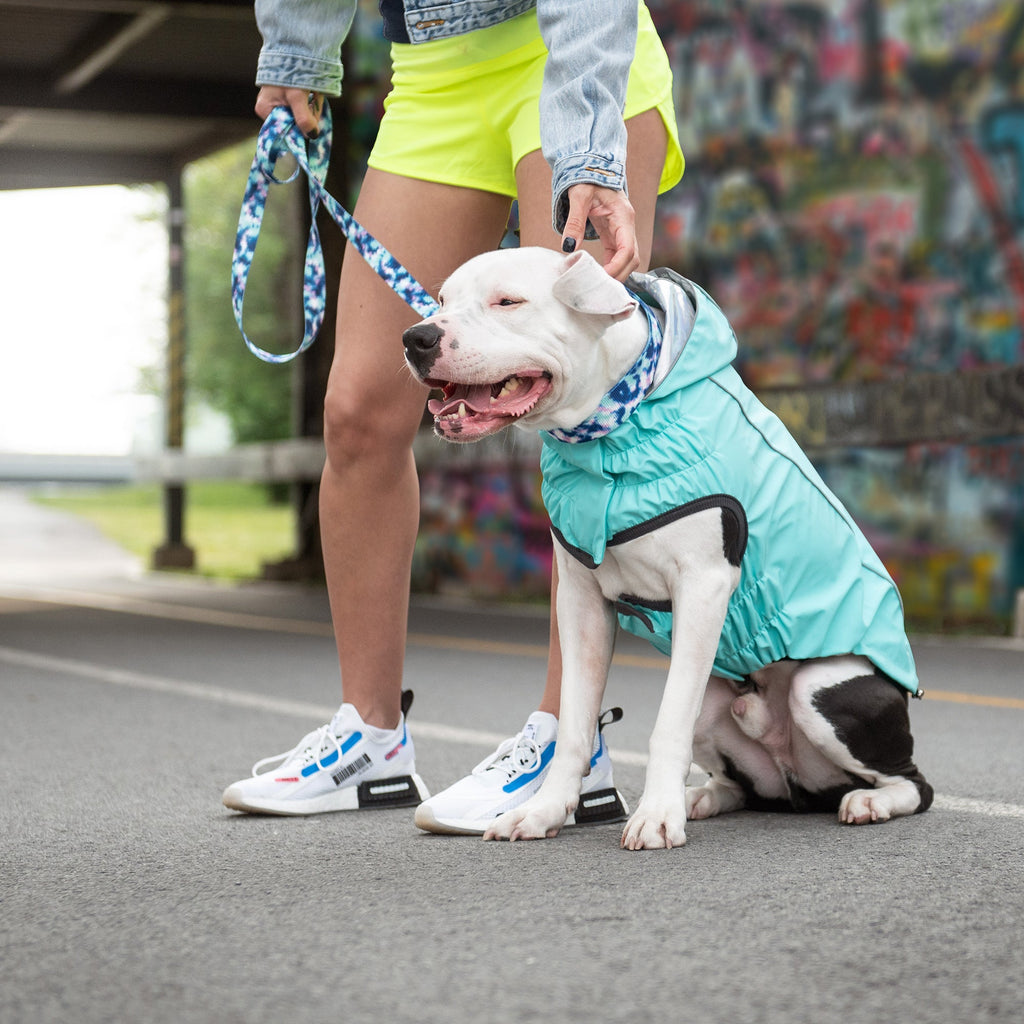 GF PET® Reversible Raincoat - Neon Aqua & Iridescent (Glow-in-the-Rain 2-in-1 Shell)