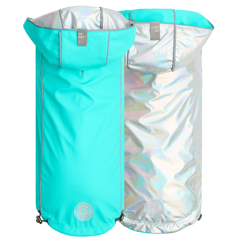 GF PET® Reversible Raincoat - Neon Aqua & Iridescent (Glow-in-the-Rain 2-in-1 Shell)