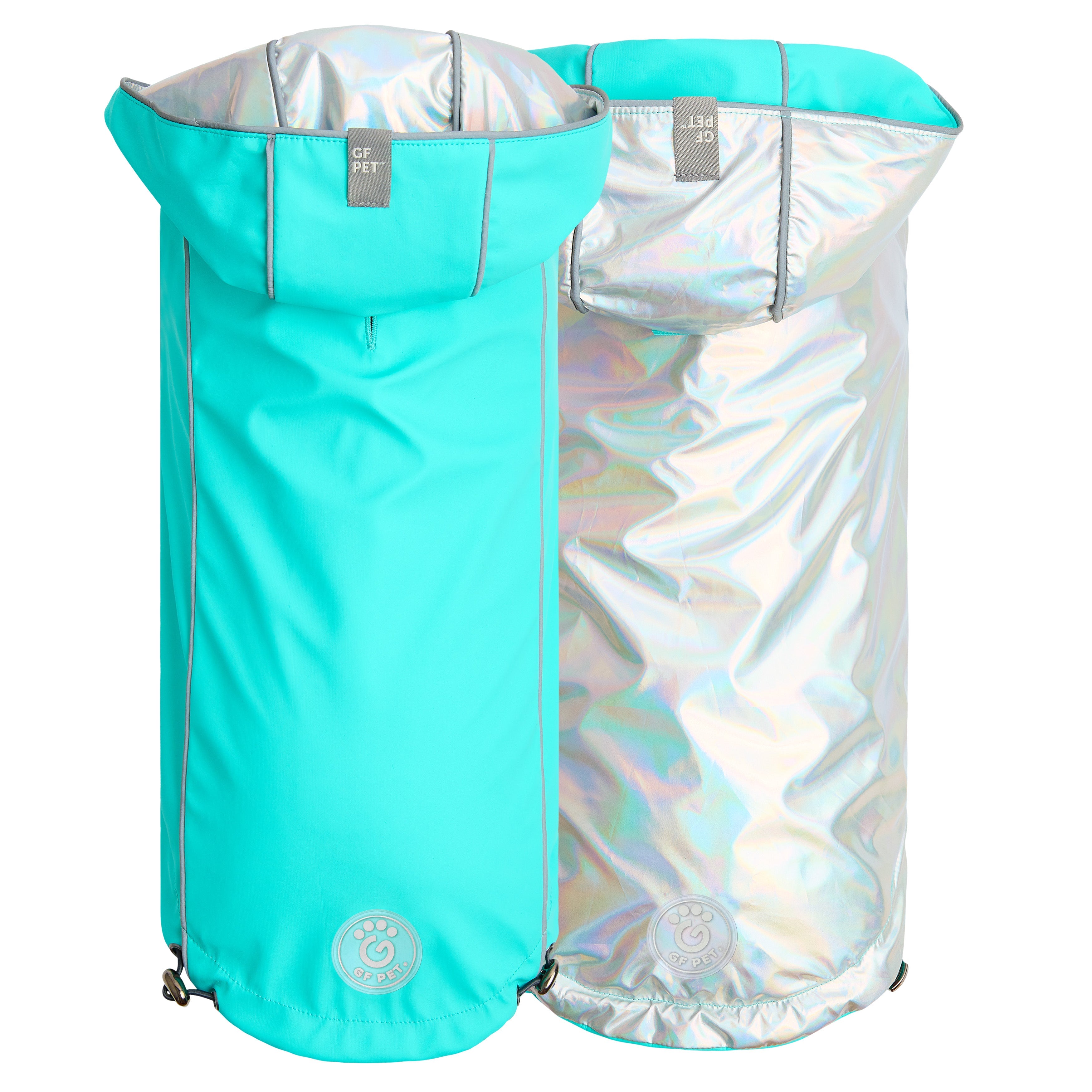 GF PET® Reversible Raincoat - Neon Aqua & Iridescent (Glow-in-the-Rain 2-in-1 Shell)