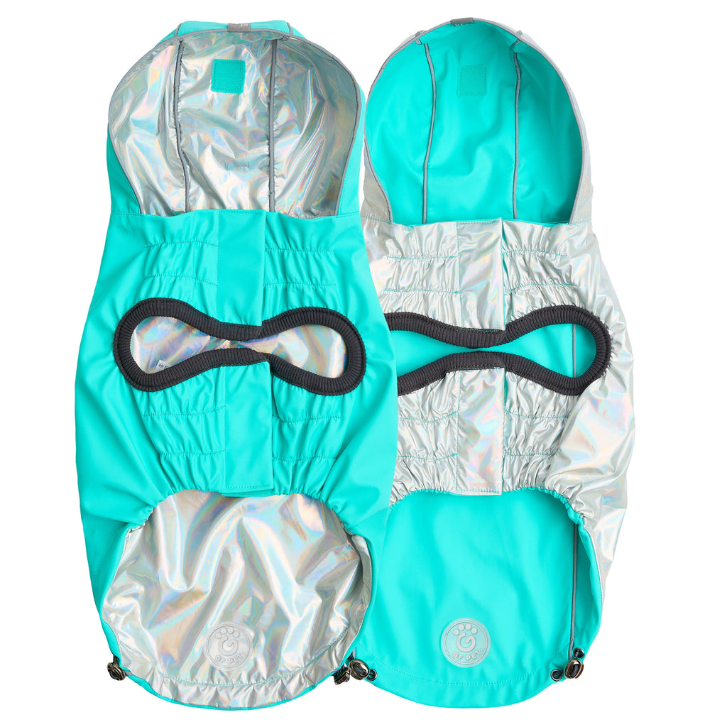 GF PET® Reversible Raincoat - Neon Aqua & Iridescent (Glow-in-the-Rain 2-in-1 Shell)