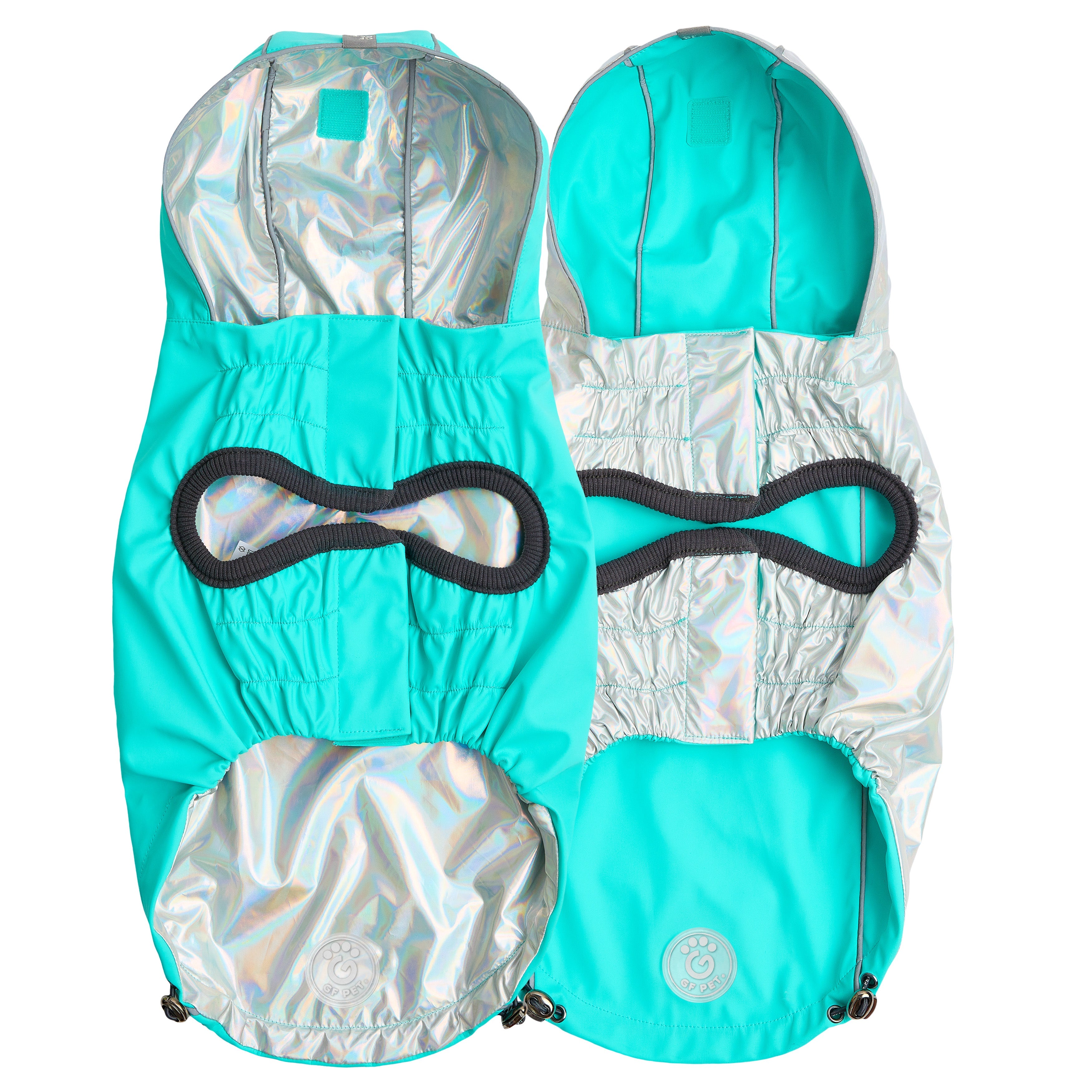 GF PET® Reversible Raincoat - Neon Aqua & Iridescent (Glow-in-the-Rain 2-in-1 Shell)