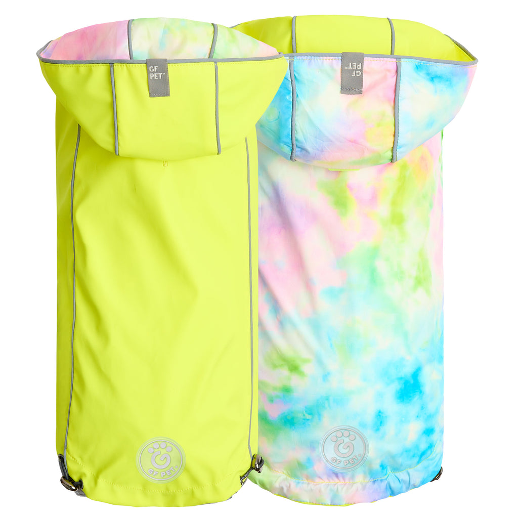 GF PET® Reversible Raincoat - Neon Yellow & Tie Dye (Trendy 2-in-1 Waterproof Shell)