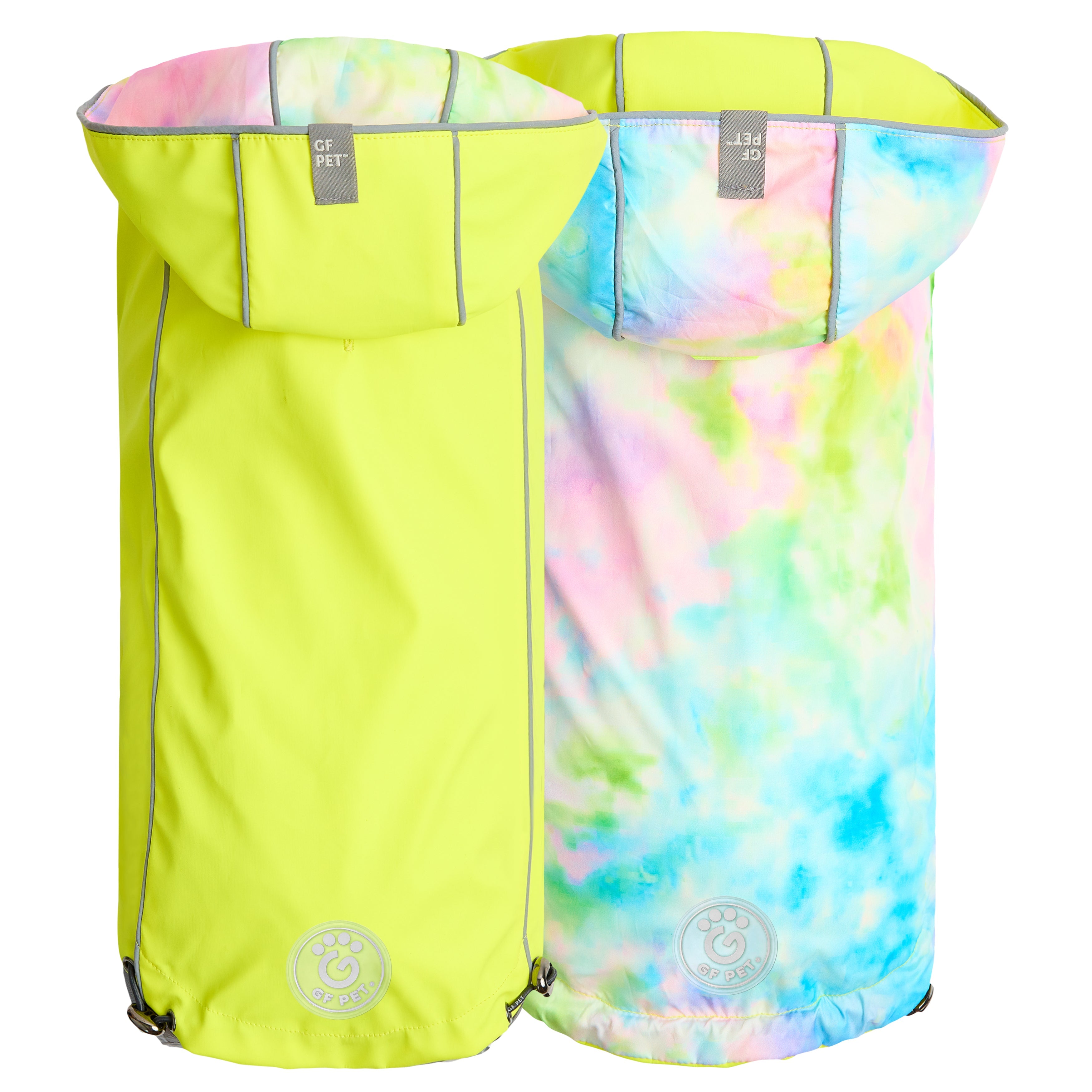 GF PET® Reversible Raincoat - Neon Yellow & Tie Dye (Trendy 2-in-1 Waterproof Shell)