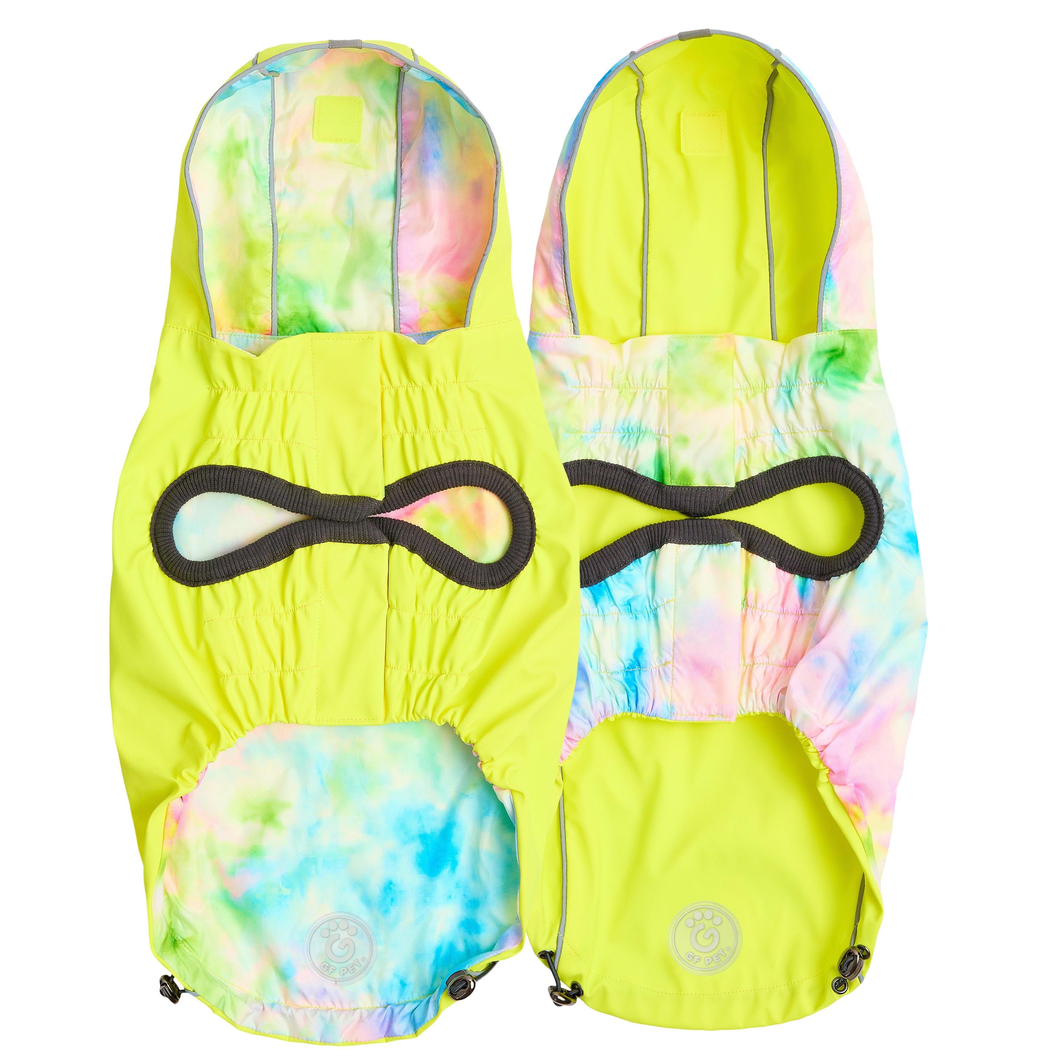 GF PET® Reversible Raincoat - Neon Yellow & Tie Dye (Trendy 2-in-1 Waterproof Shell)