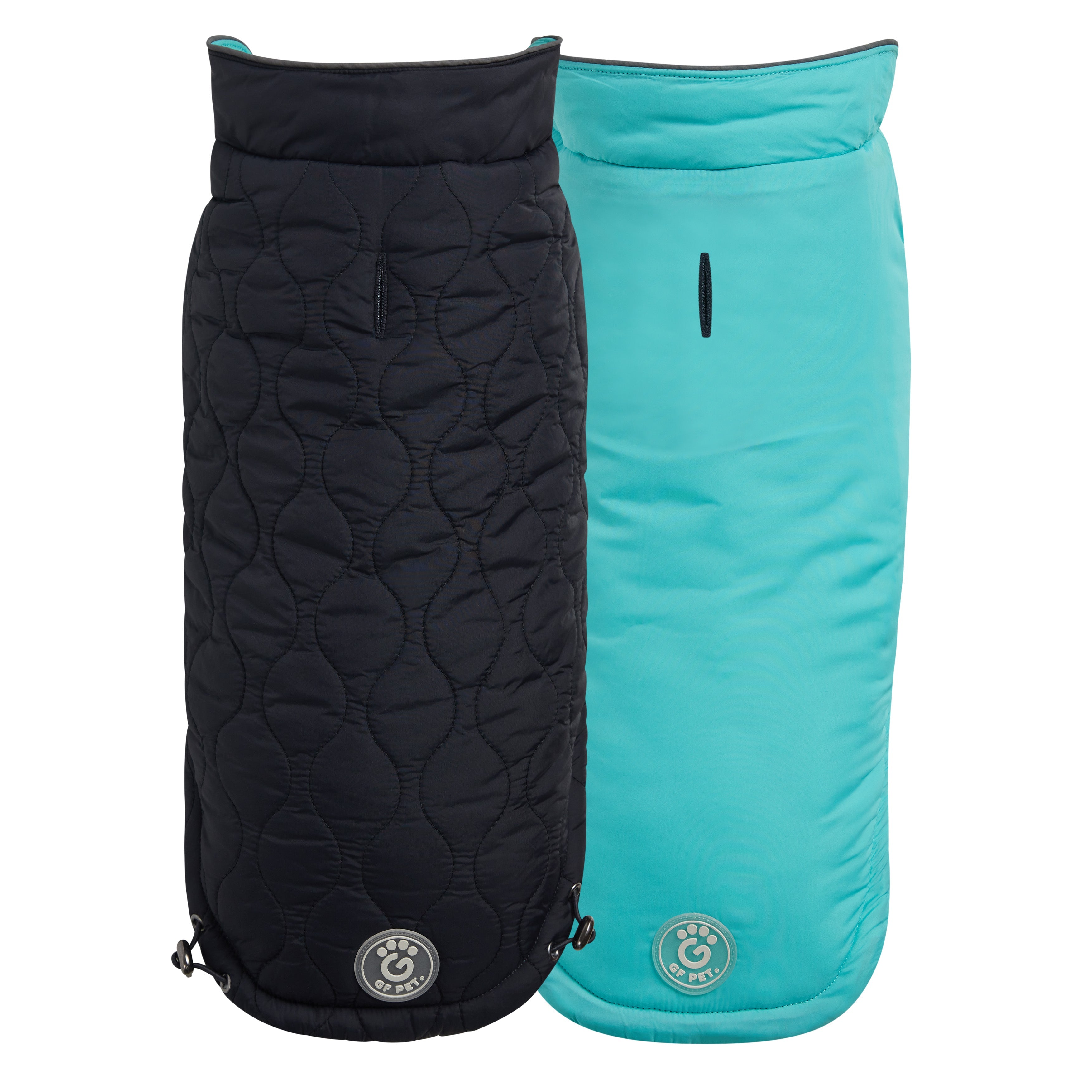 GF PET® Reversible Chalet Jacket - Black/Aqua (Quilted & Reflective Winter Coat)