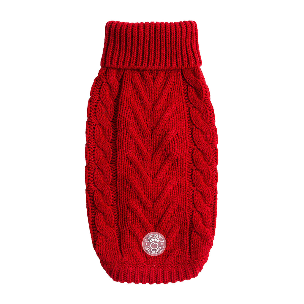 GF PET® Chunky Chalet Sweater - Red (High Turtleneck & Ribbed Design)