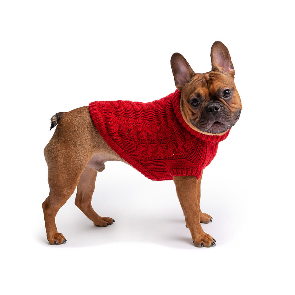 GF PET® Chunky Chalet Sweater - Red (High Turtleneck & Ribbed Design)