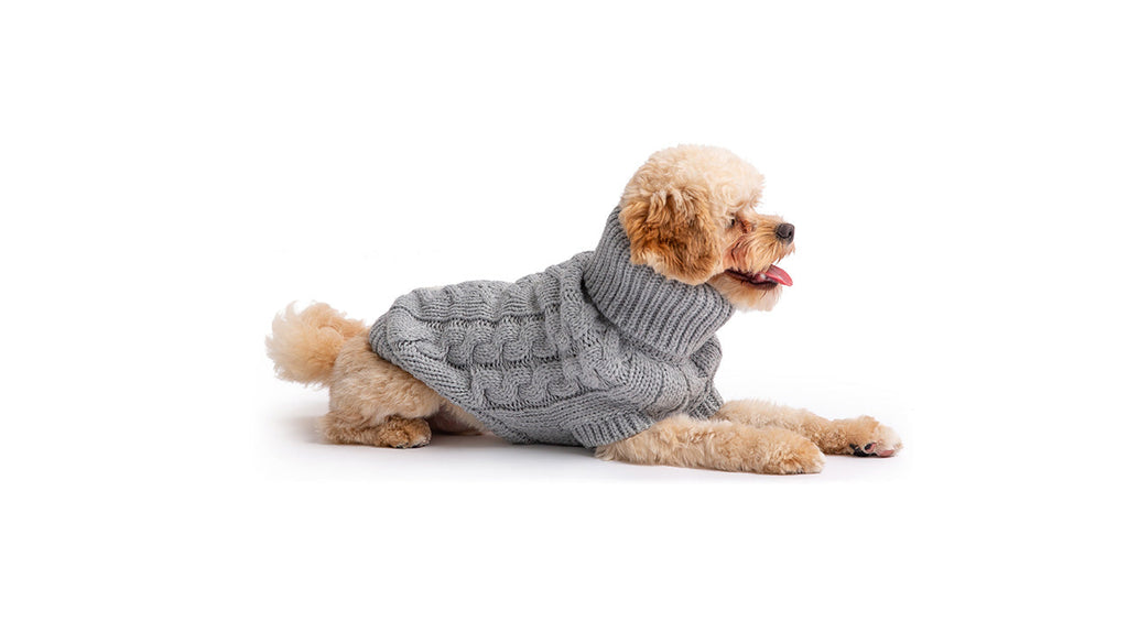 GF PET® Chunky Chalet Sweater - Grey (Classic Heather Knit & High Turtleneck)