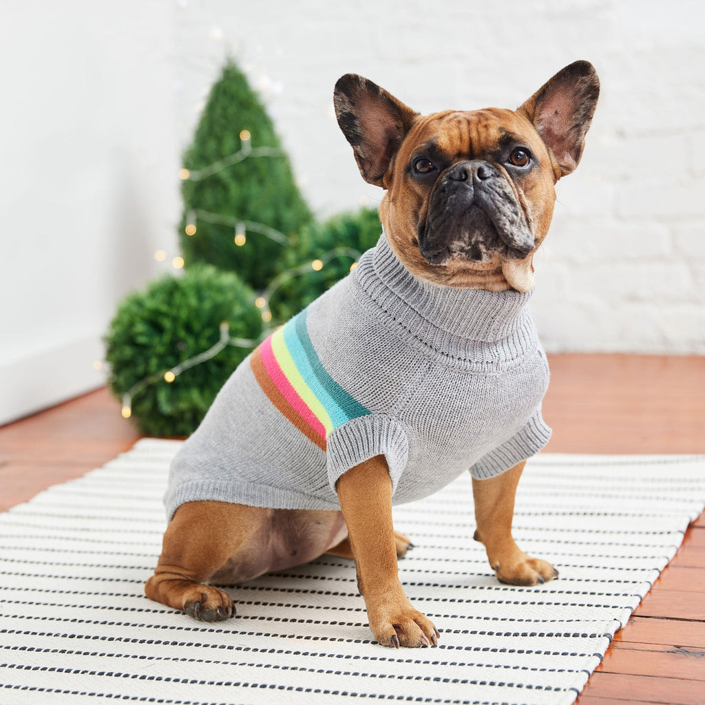 GF PET® Retro Sweater - Grey Mix (Bold Geometric Knit & Sculpted Turtleneck)