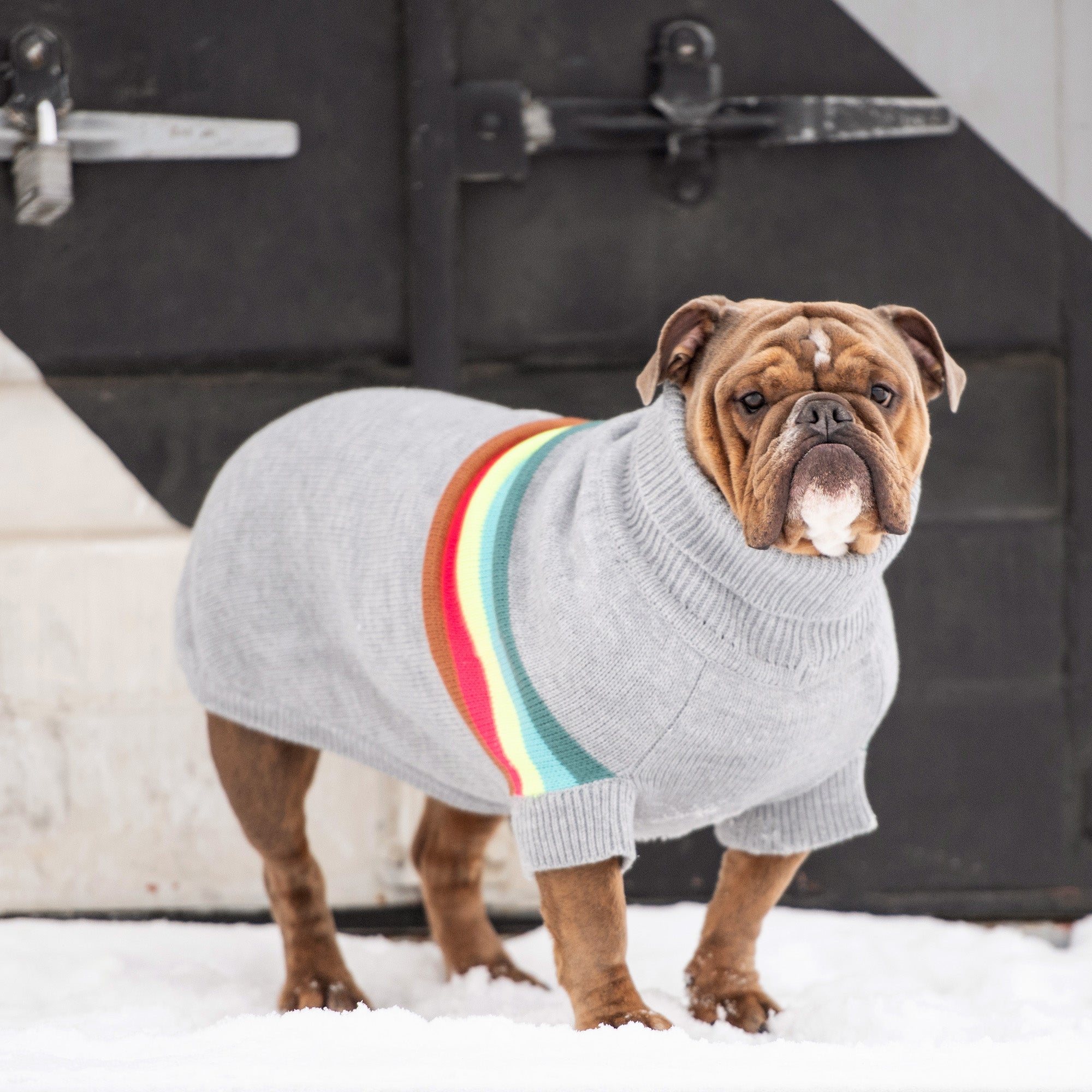 GF PET® Retro Sweater - Grey Mix (Bold Geometric Knit & Sculpted Turtleneck)