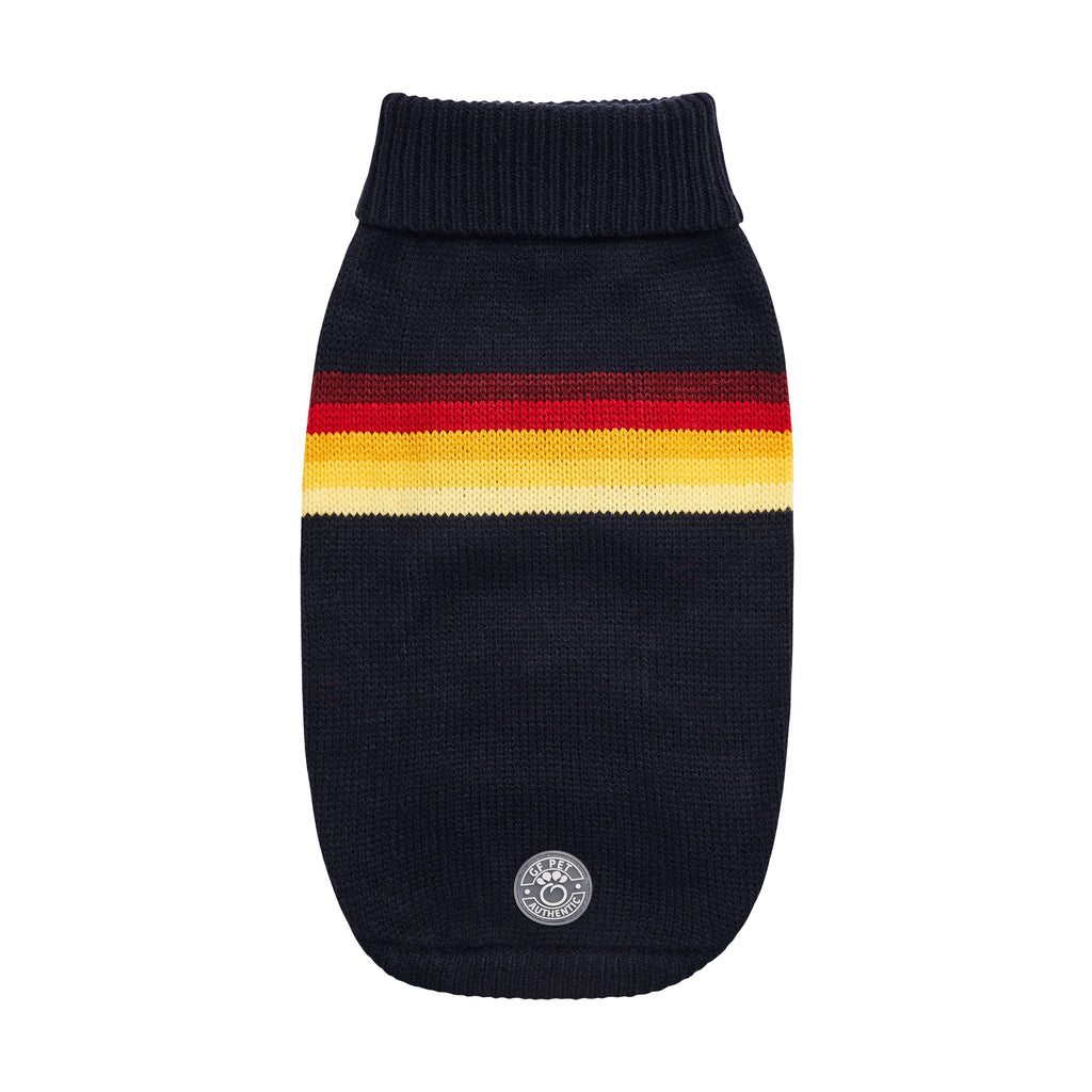 GF PET® Retro Sweater - Navy (Bold Multi-Color Geometric Knit)