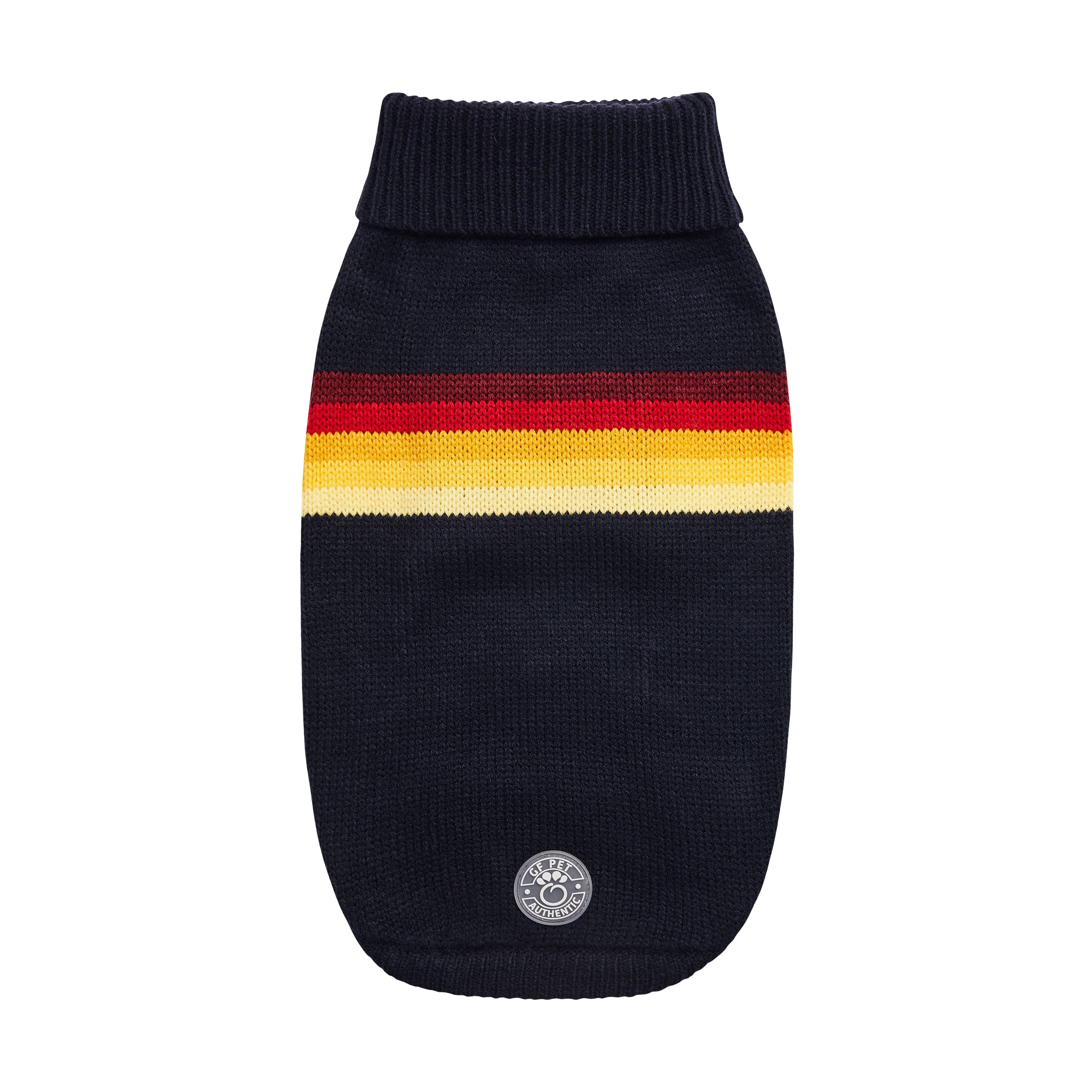 GF PET® Retro Sweater - Navy (Bold Multi-Color Geometric Knit)