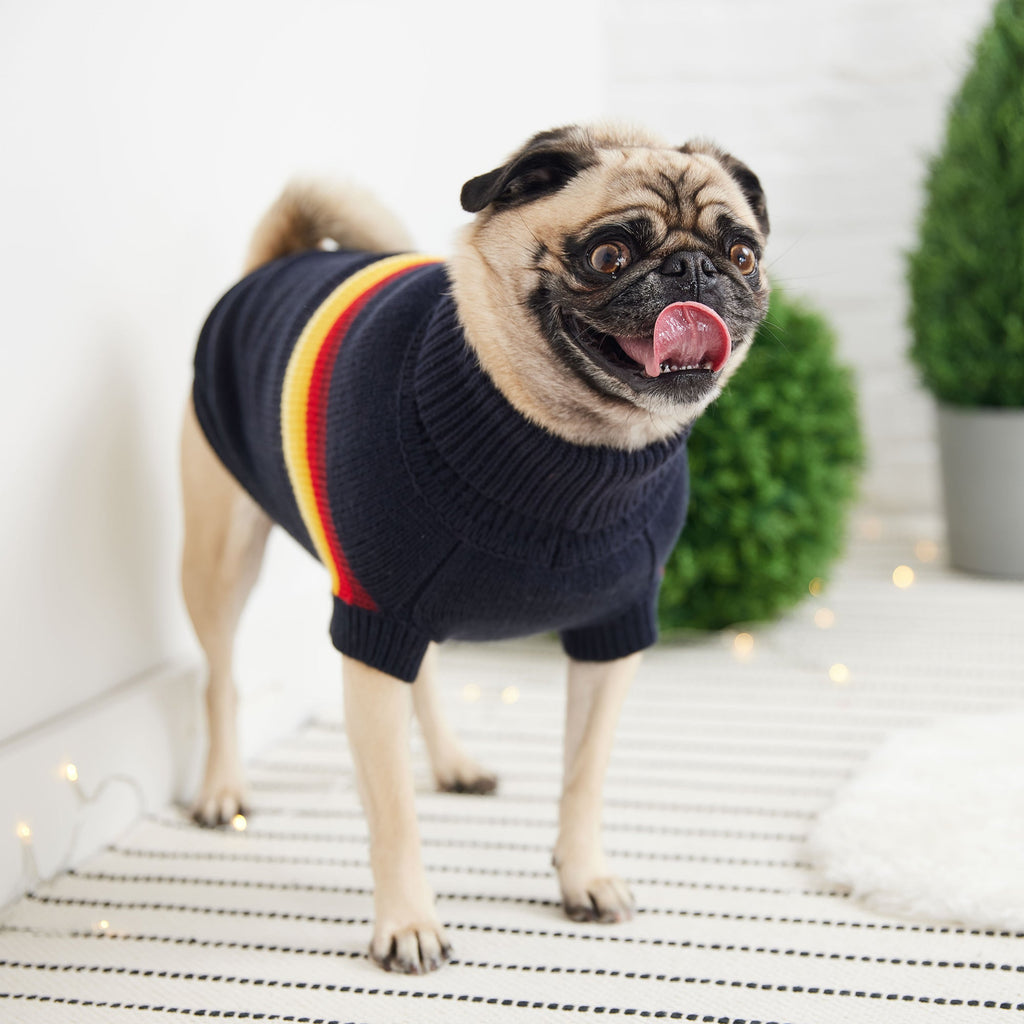GF PET® Retro Sweater - Navy (Bold Multi-Color Geometric Knit)