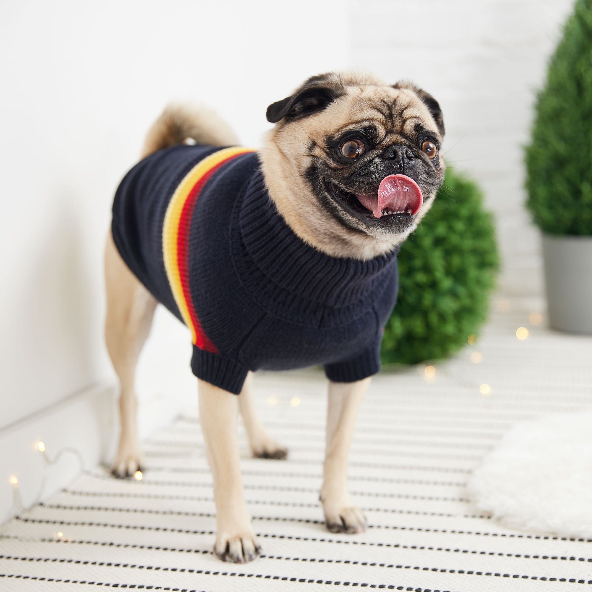 GF PET® Retro Sweater - Navy (Bold Multi-Color Geometric Knit)