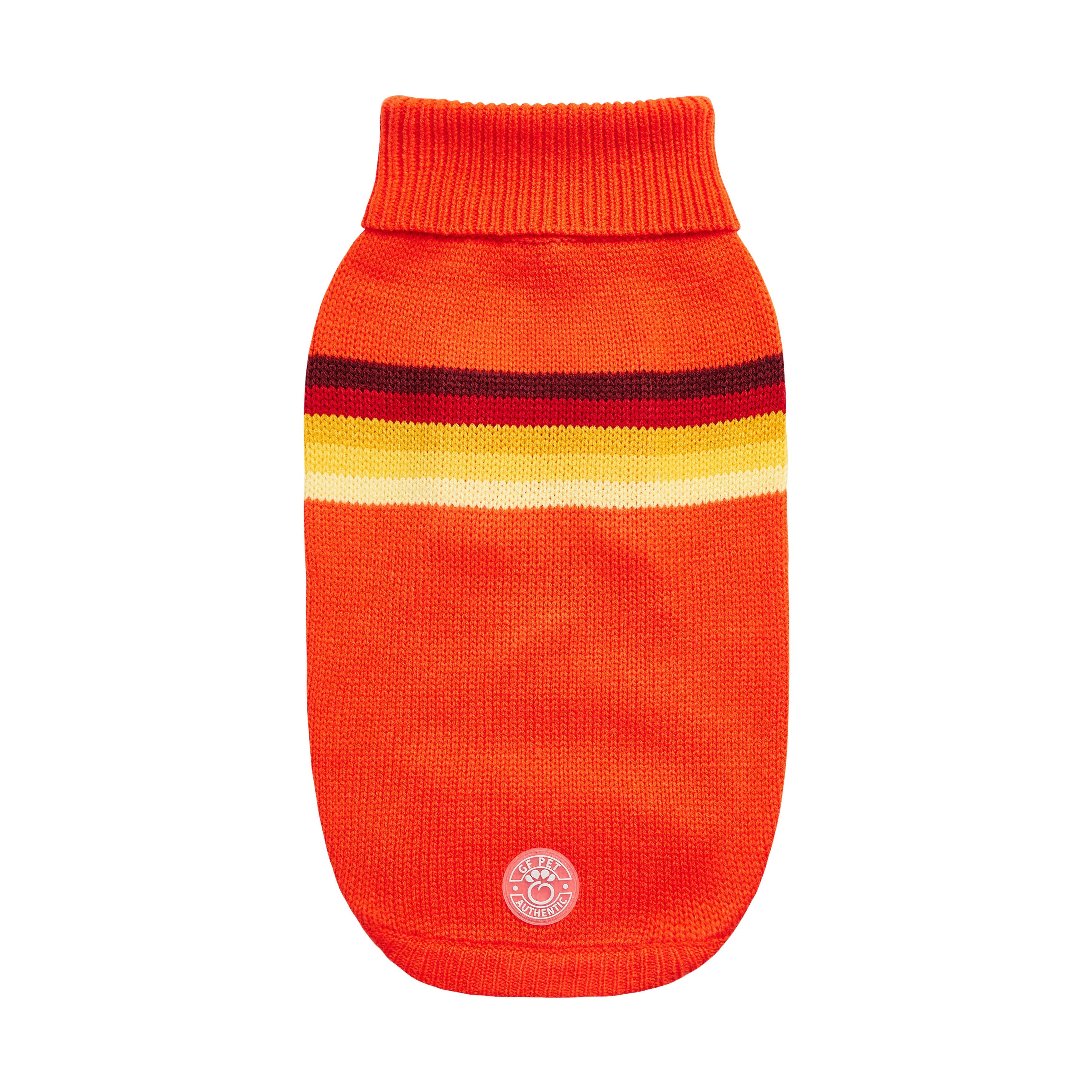 GF PET® Retro Sweater - Orange (Vibrant Geometric Knit & Sculpted Turtleneck)