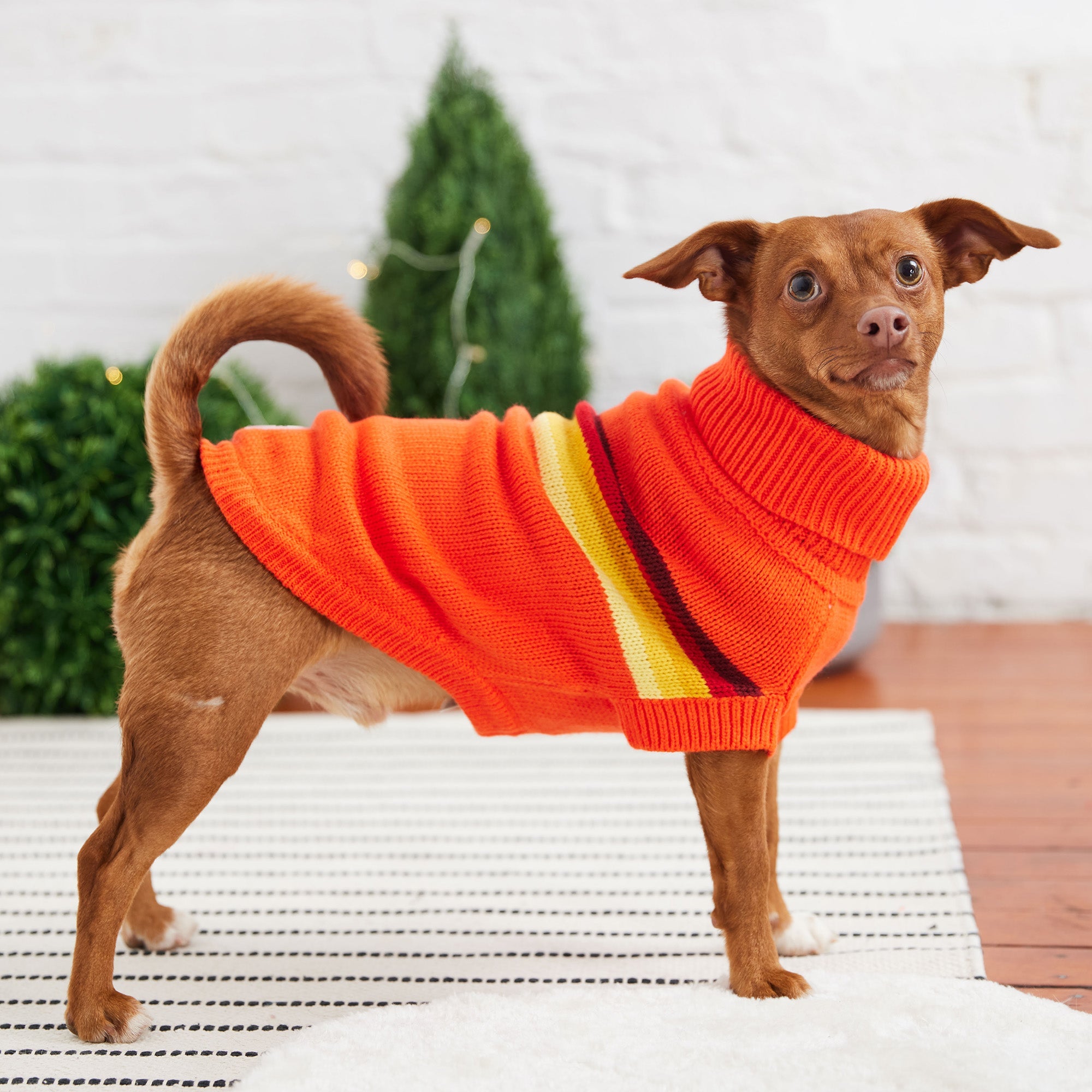 GF PET® Retro Sweater - Orange (Vibrant Geometric Knit & Sculpted Turtleneck)